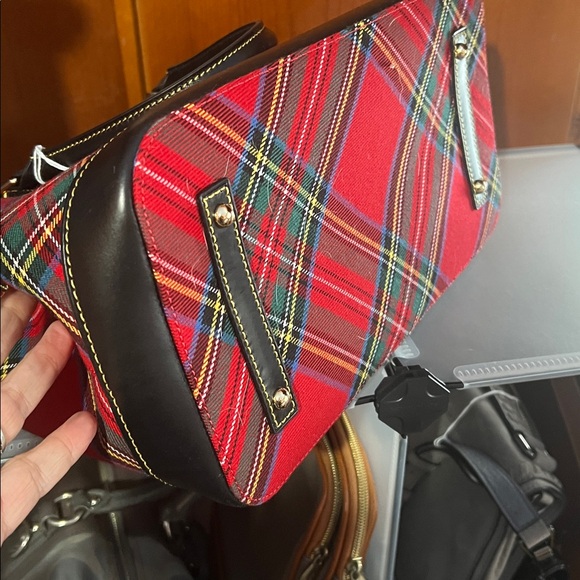 Dooney & Bourke Red Tartan Perry Plaid Tote with Black Trim - Picture 4 of 6